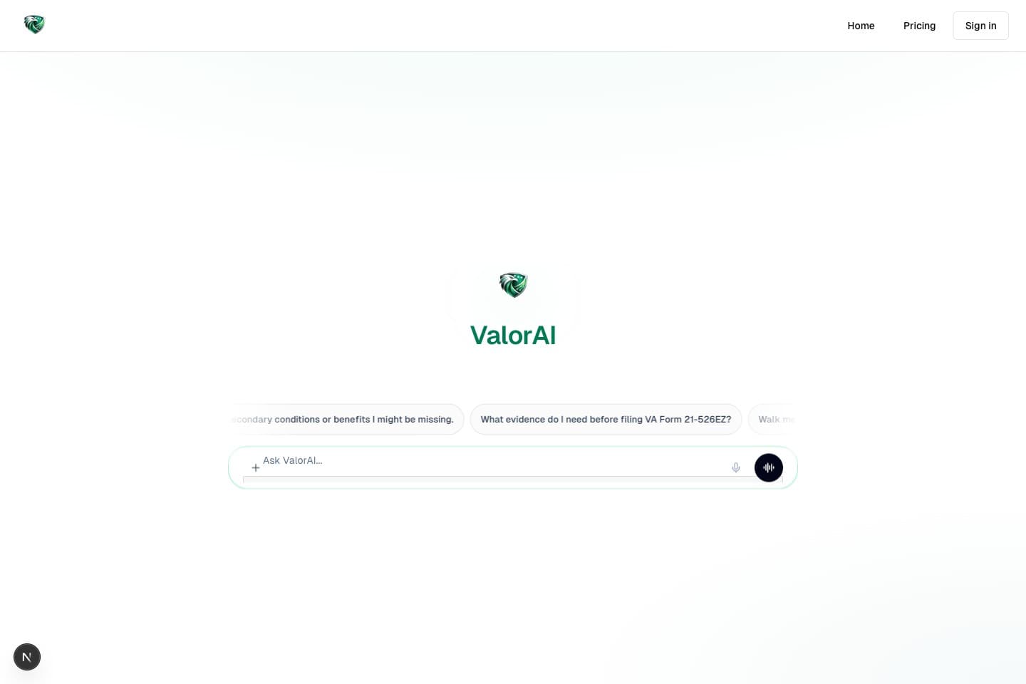 ValorAI workspace